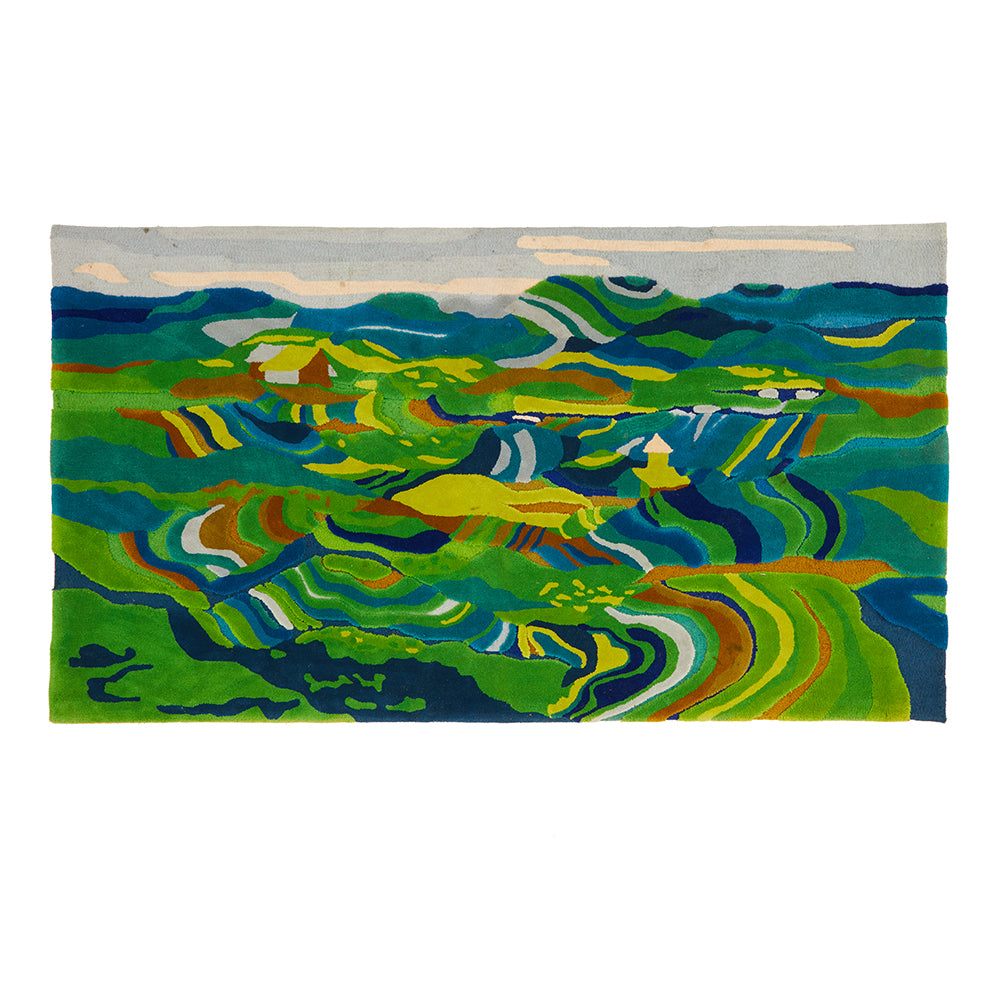 Thick Tufted Blue Green Landscape Rug