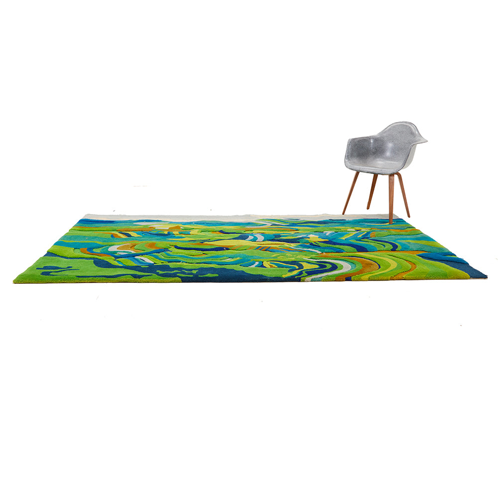 Thick Tufted Blue Green Landscape Rug