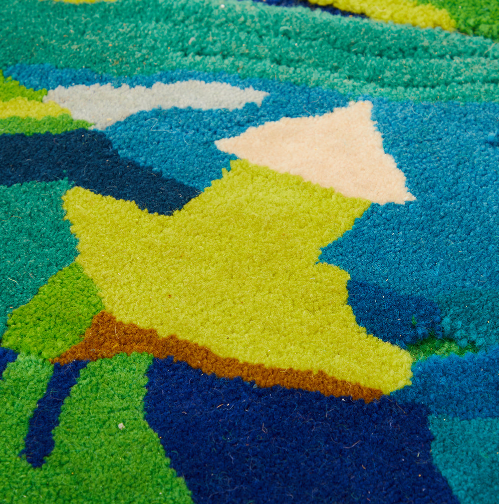 Thick Tufted Blue Green Landscape Rug