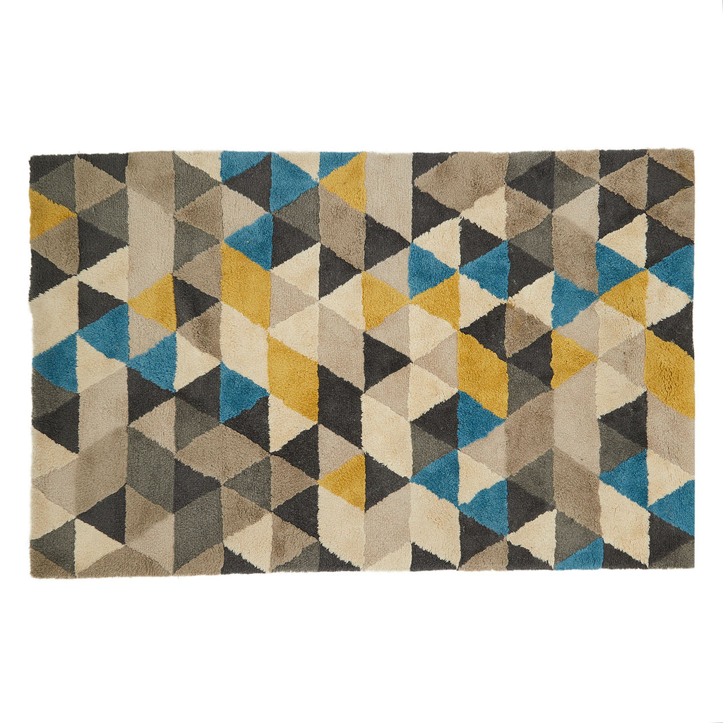 Modern Yellow Blue Grey Triangles Rug