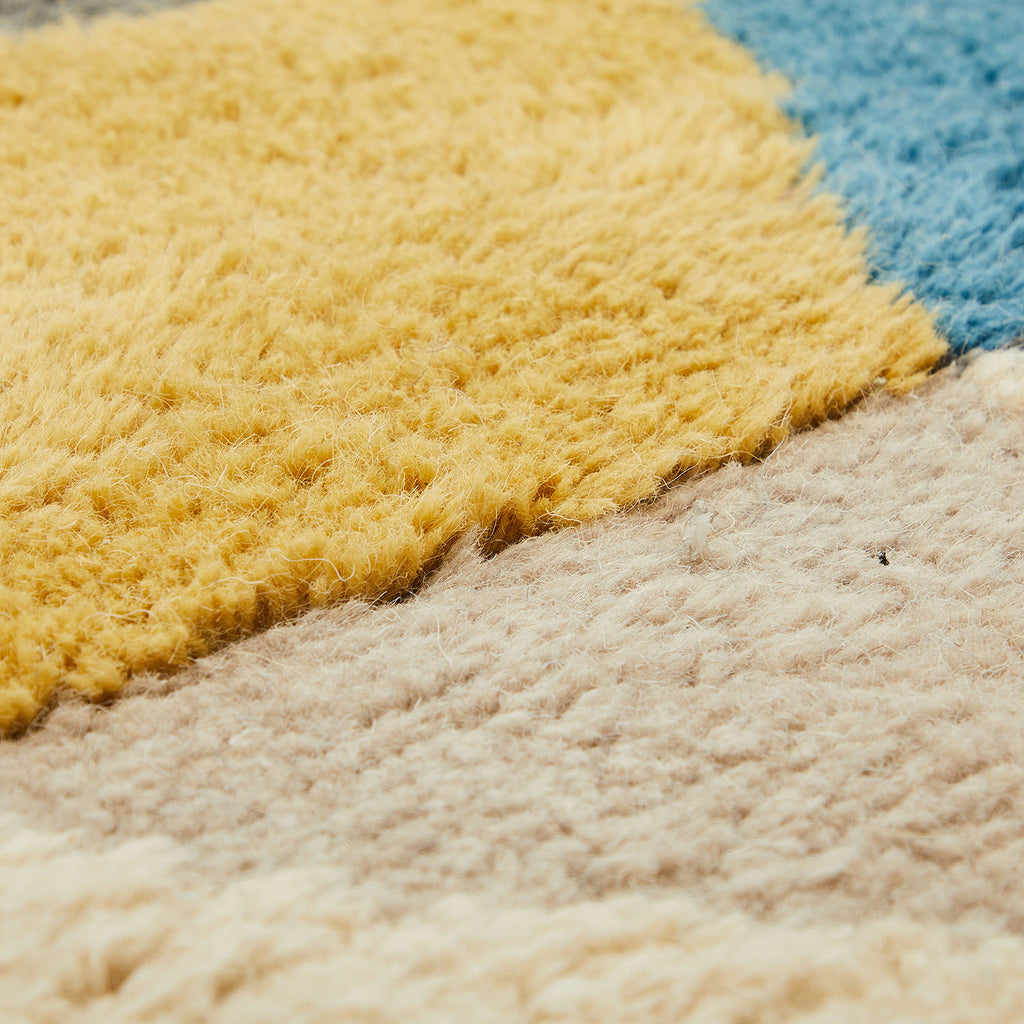 Modern Yellow Blue Grey Triangles Rug