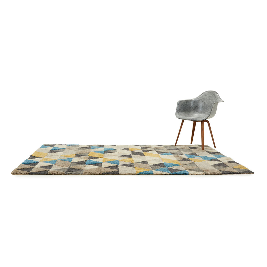 Modern Yellow Blue Grey Triangles Rug