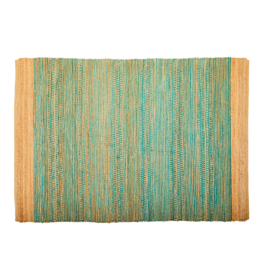 Turquoise + Tan Natural Fiber Rug