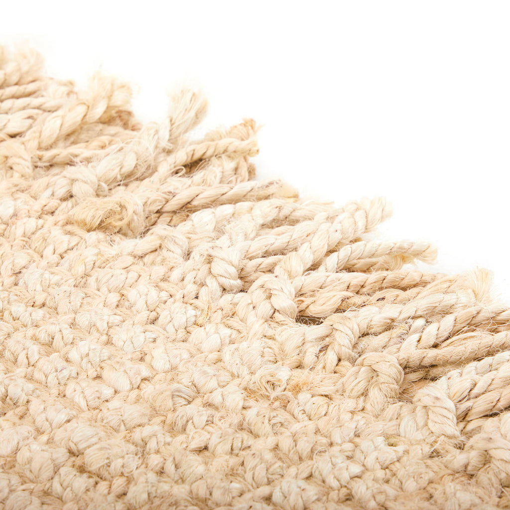 Light Natural Woven Rug with Fringe