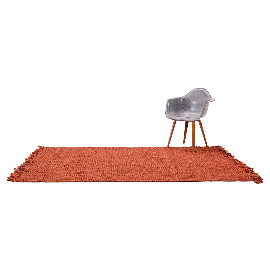Orange Rust Fiber Woven Knotted Rug