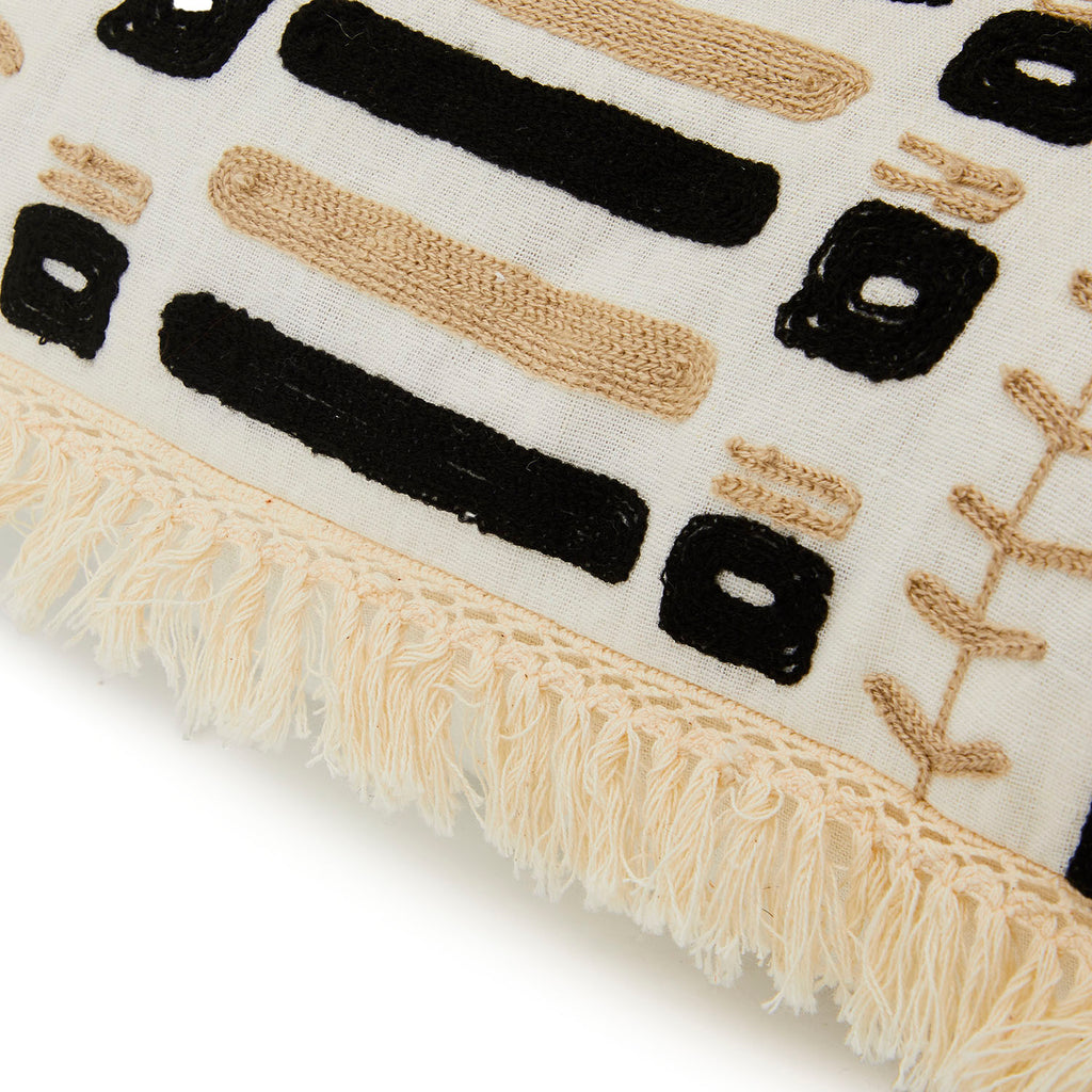 Cream Tribal Pattern Pillow with Fringe