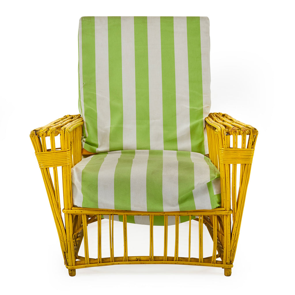 Yellow Wicker & Green Stripe Outdoor Lounge Chair