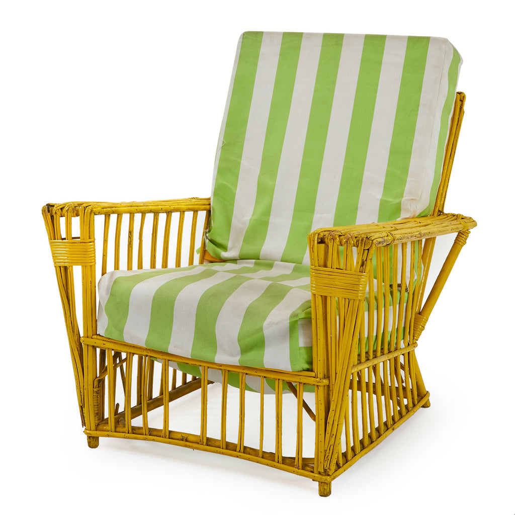 Yellow Wicker & Green Stripe Outdoor Lounge Chair