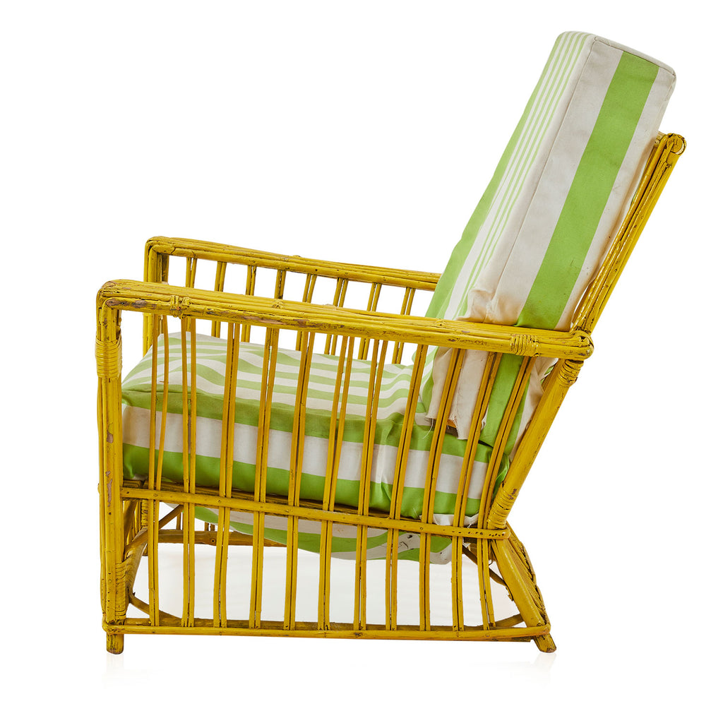 Yellow Wicker & Green Stripe Outdoor Lounge Chair