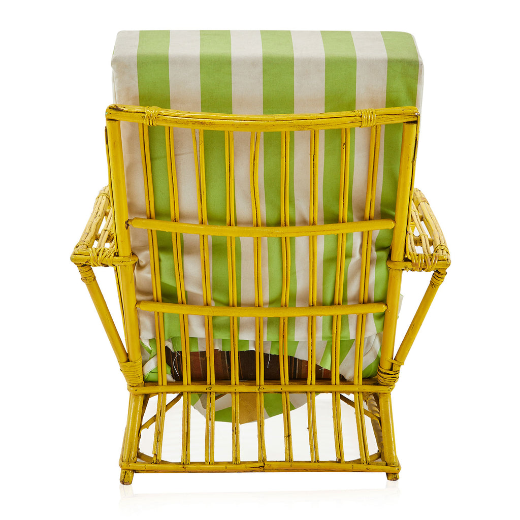 Yellow Wicker & Green Stripe Outdoor Lounge Chair