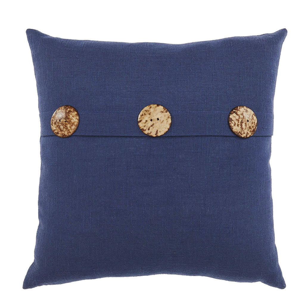 Blue Linen Buttoned Pillow