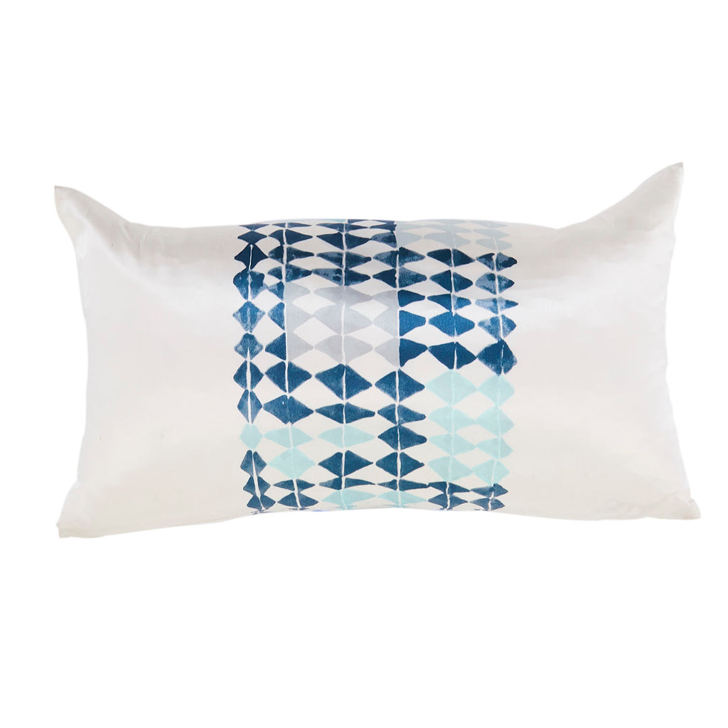 Off White Satin Pillow with Blue Diamonds