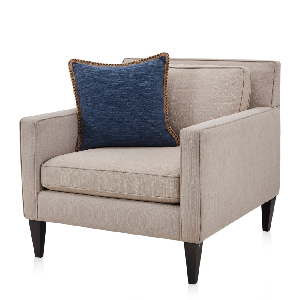 Navy Blue Linen + Brown Trim Pillow