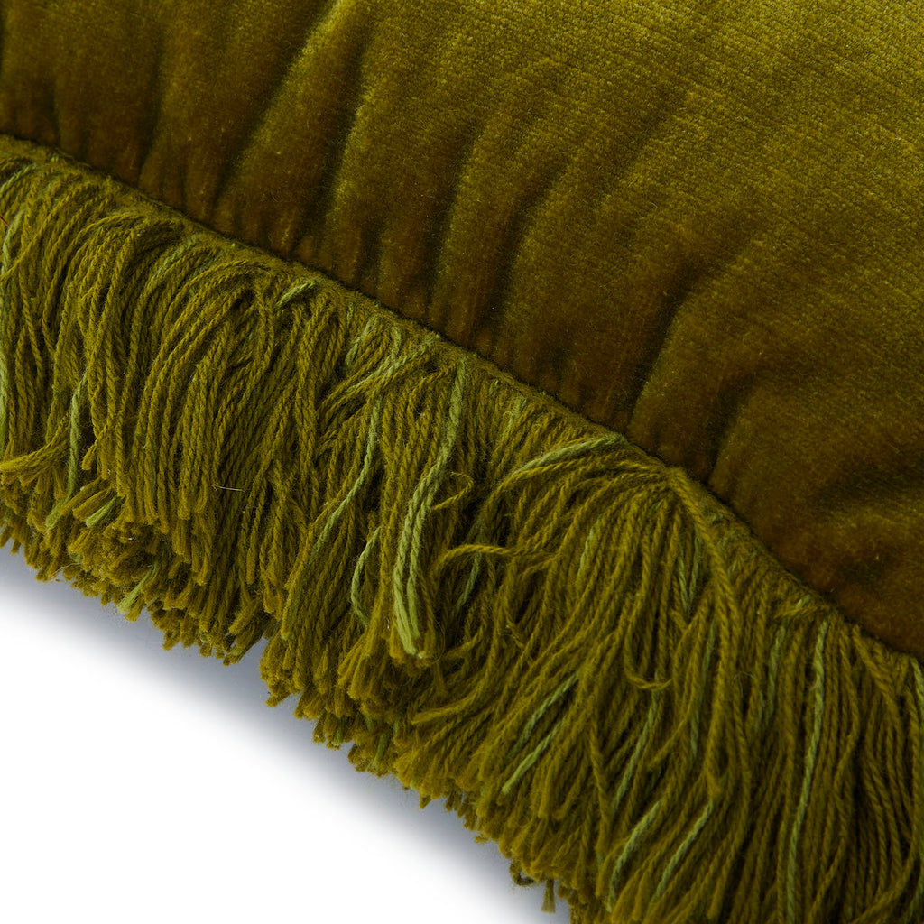 Dark Green Velvet Fringe Pillow