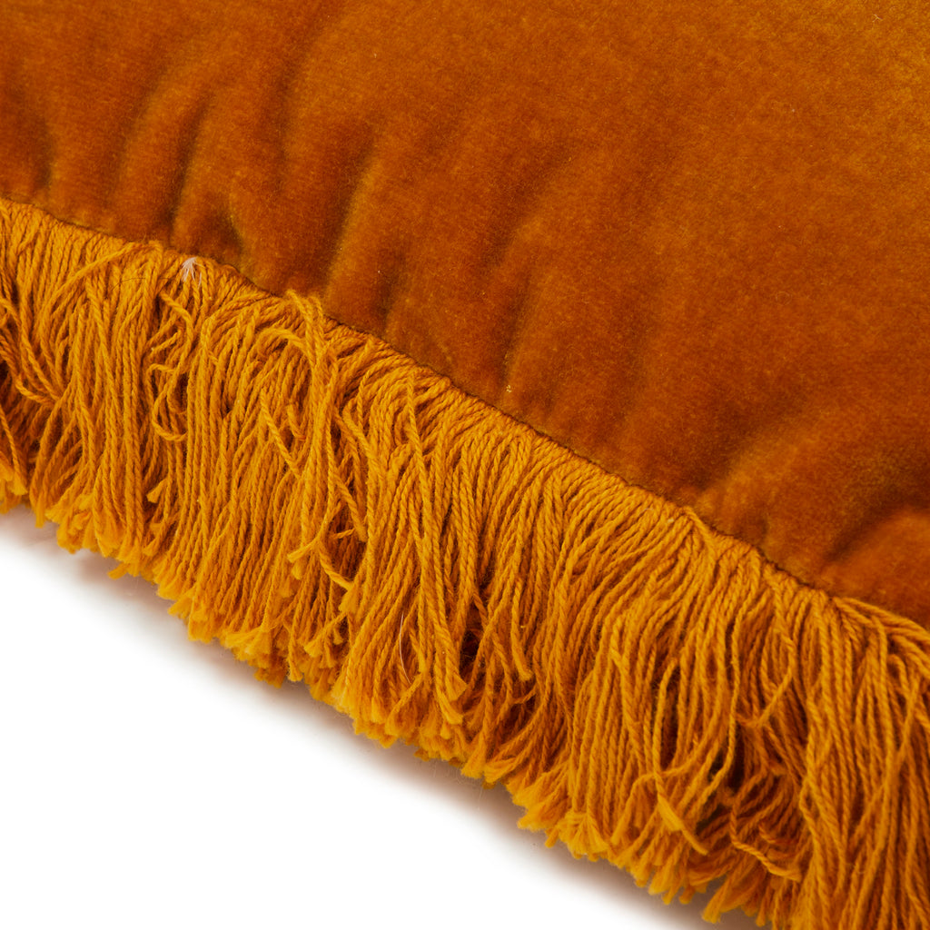 Yellow-Orange Velvet Fringe Pillow