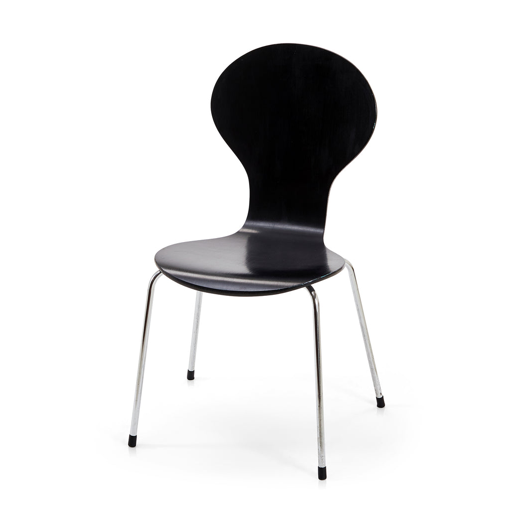 Black Rounded Back Dining Chair w Silver Legs