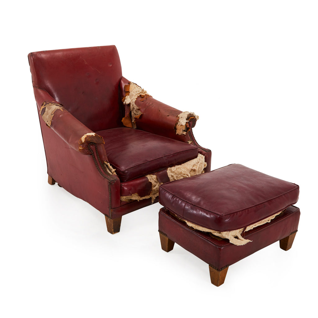 Red Distressed Leather Lounge Chair