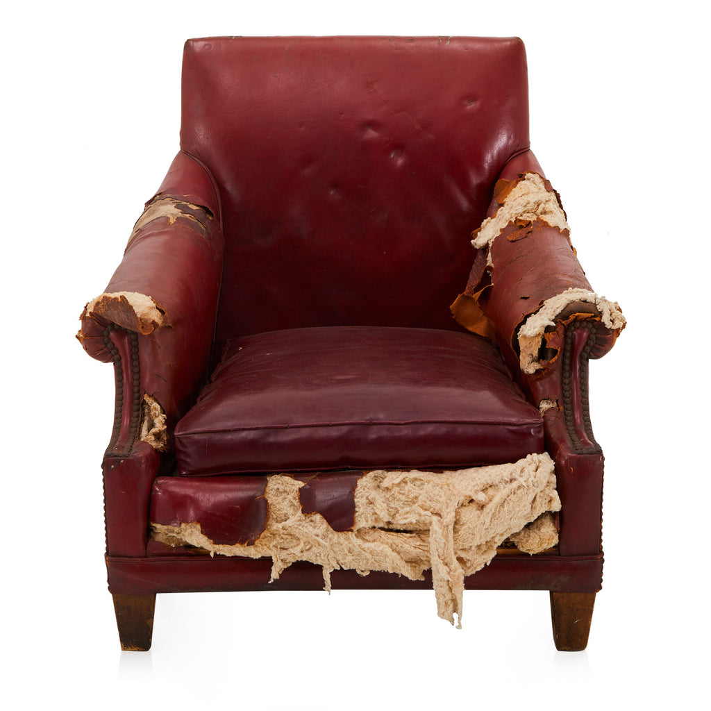 Red Distressed Leather Lounge Chair