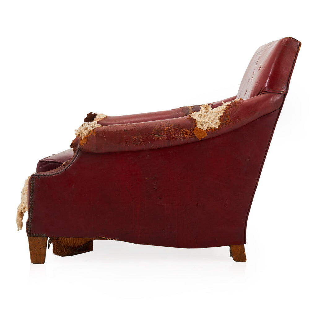 Red Distressed Leather Lounge Chair
