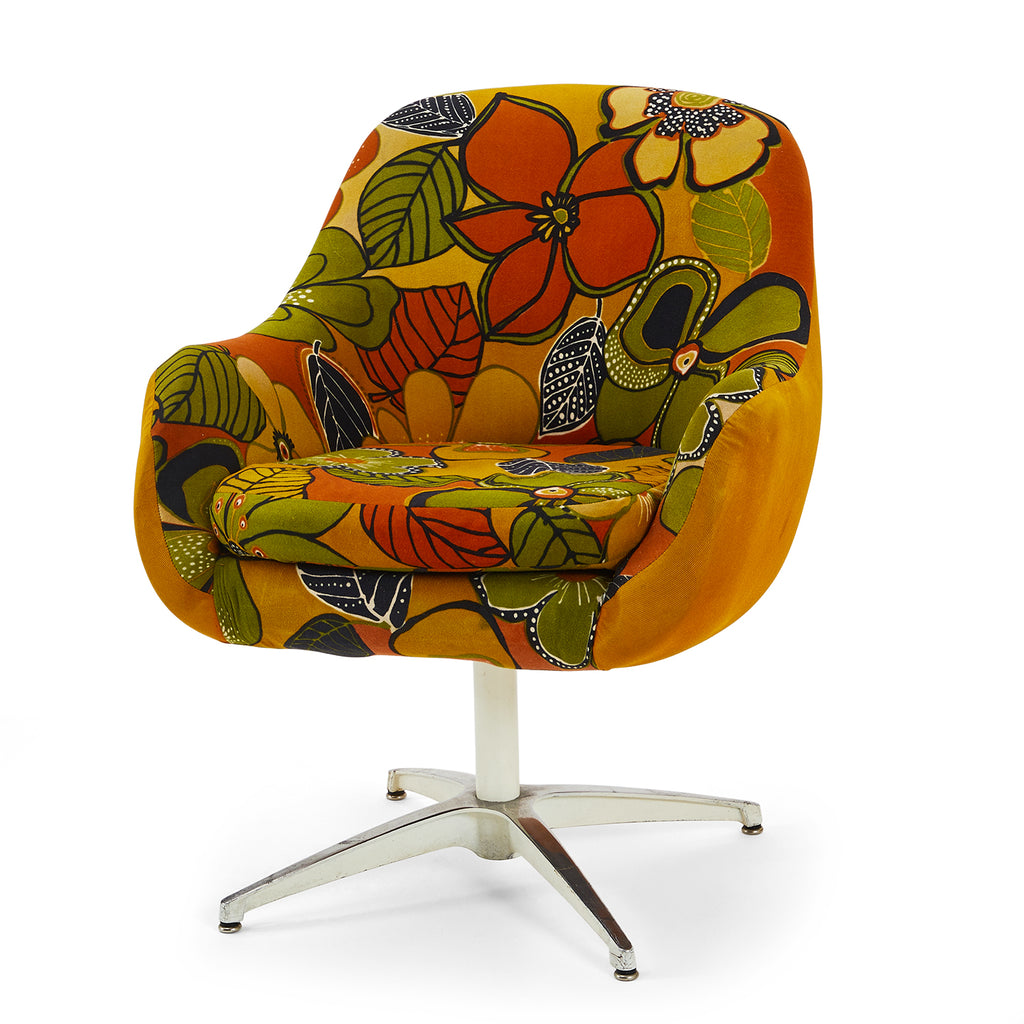 Orange Bold Floral Vintage Lounge Chair
