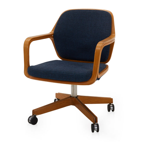 Blue & Wood Mid Century Office Chair