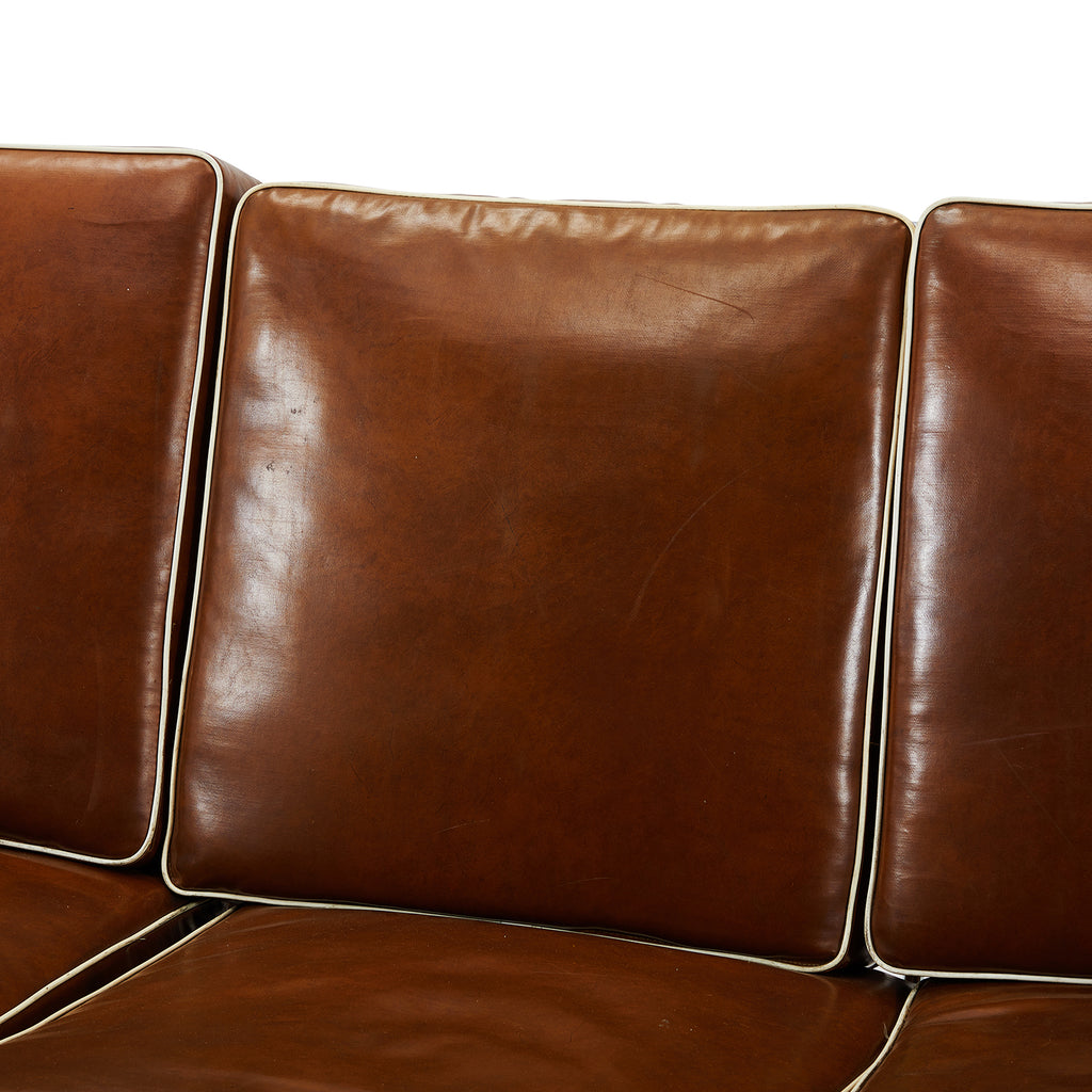 Brown Leather and Chrome Deco Sofa
