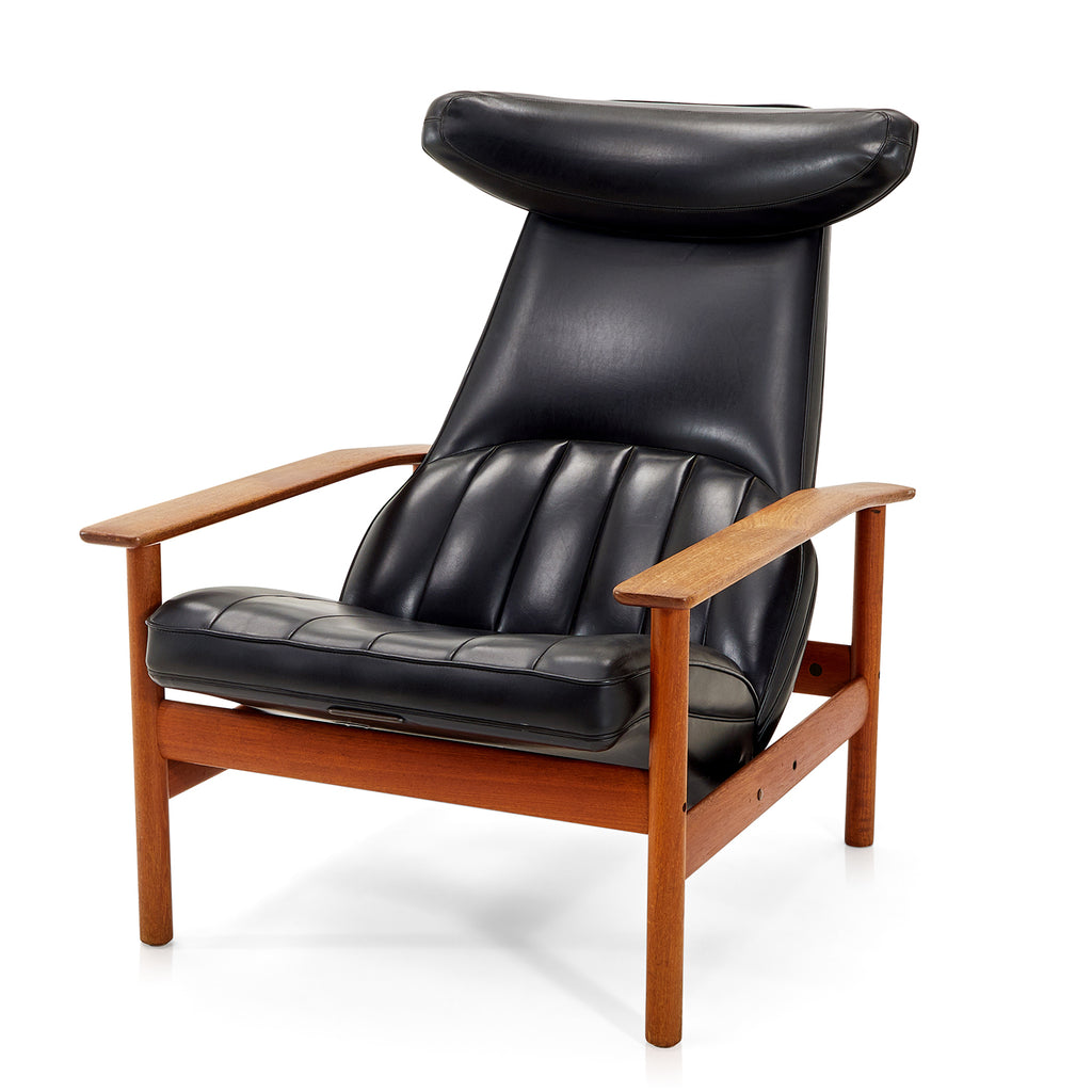 Black Leather Low T-Back Wood Armchair