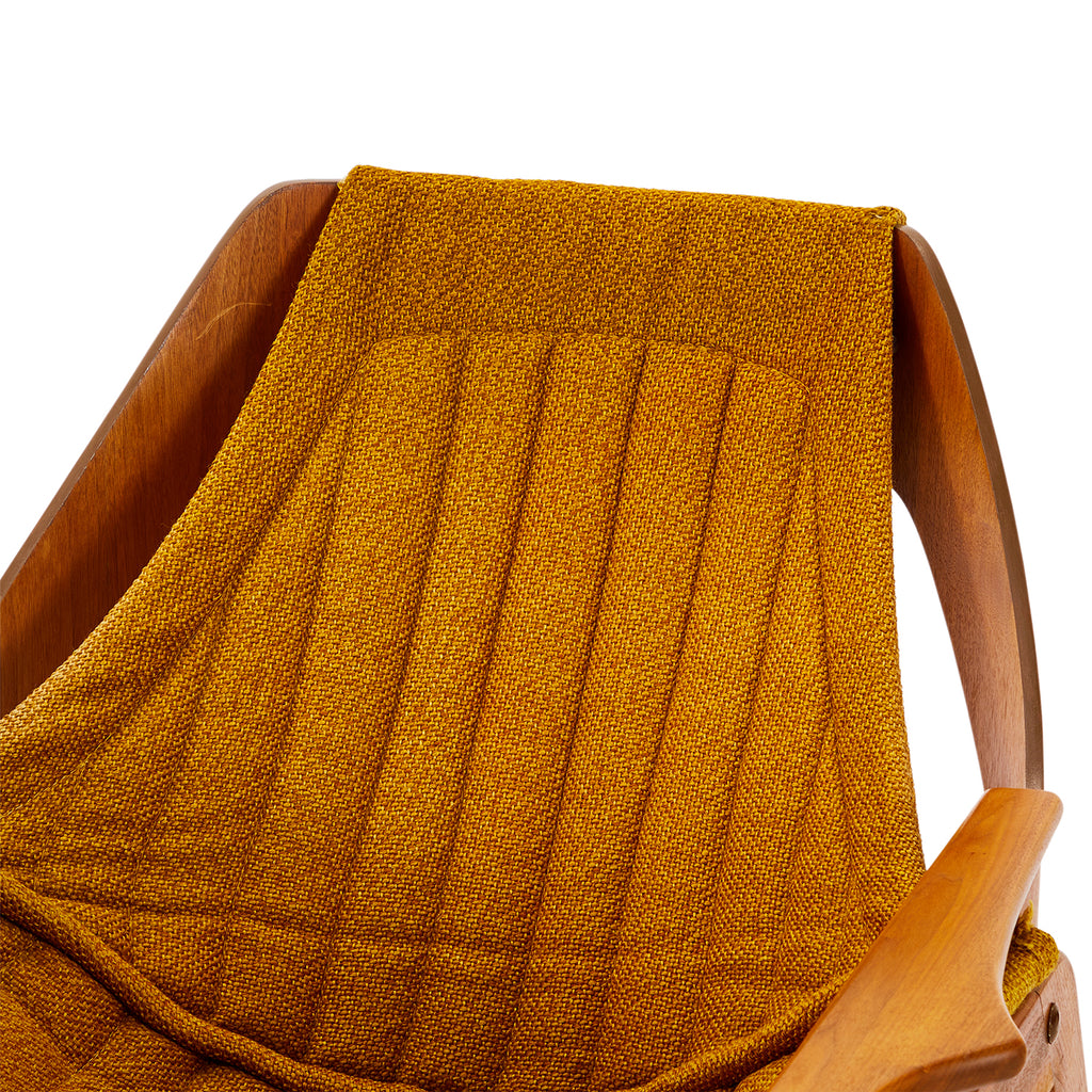 Vintage Wood + Mustard Fabric Sling Arm Chair