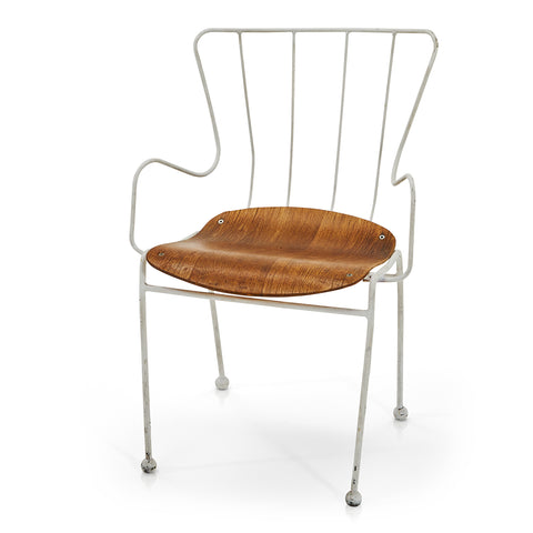 White Wire & Wood Outdoor Chair