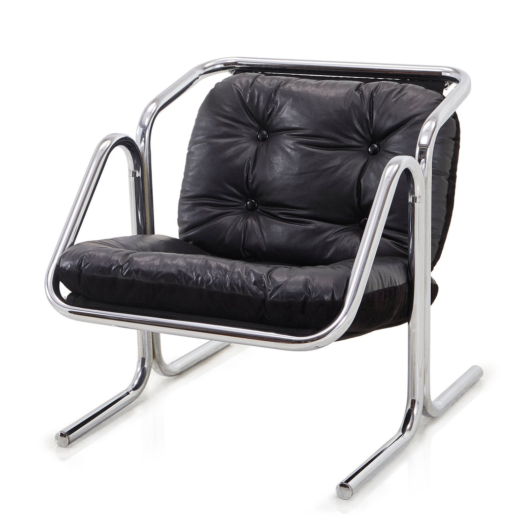 Black & Aluminum Arcadia Leather Lounge Chair
