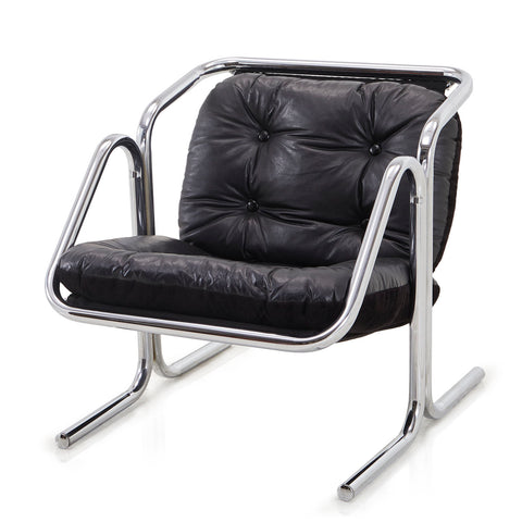 Black & Aluminum Arcadia Leather Lounge Chair