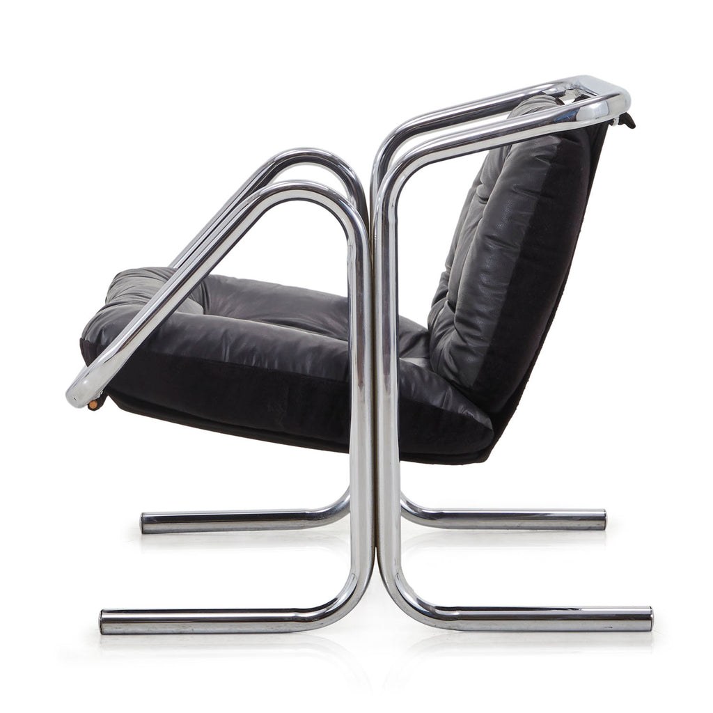 Black & Aluminum Arcadia Leather Lounge Chair