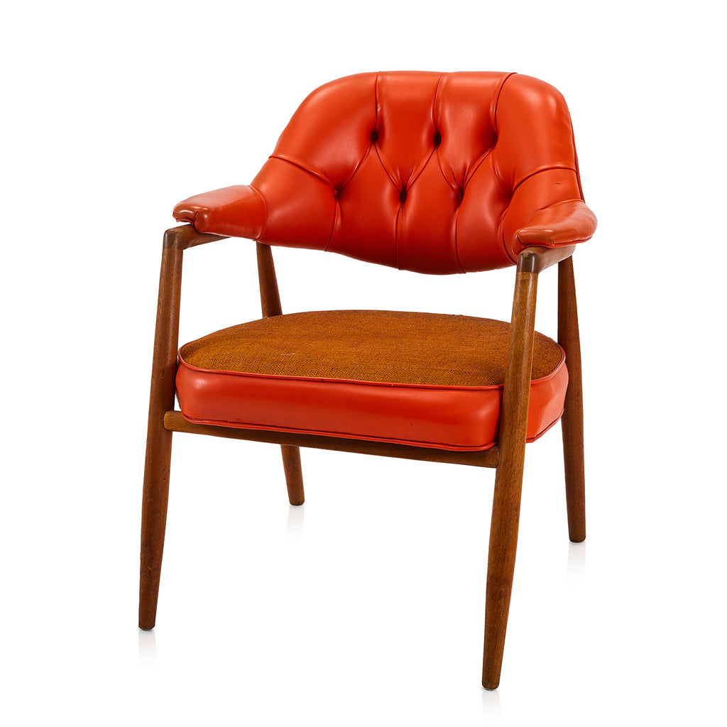Orange Tufted Leather Tibor Mid Century Arm Chair