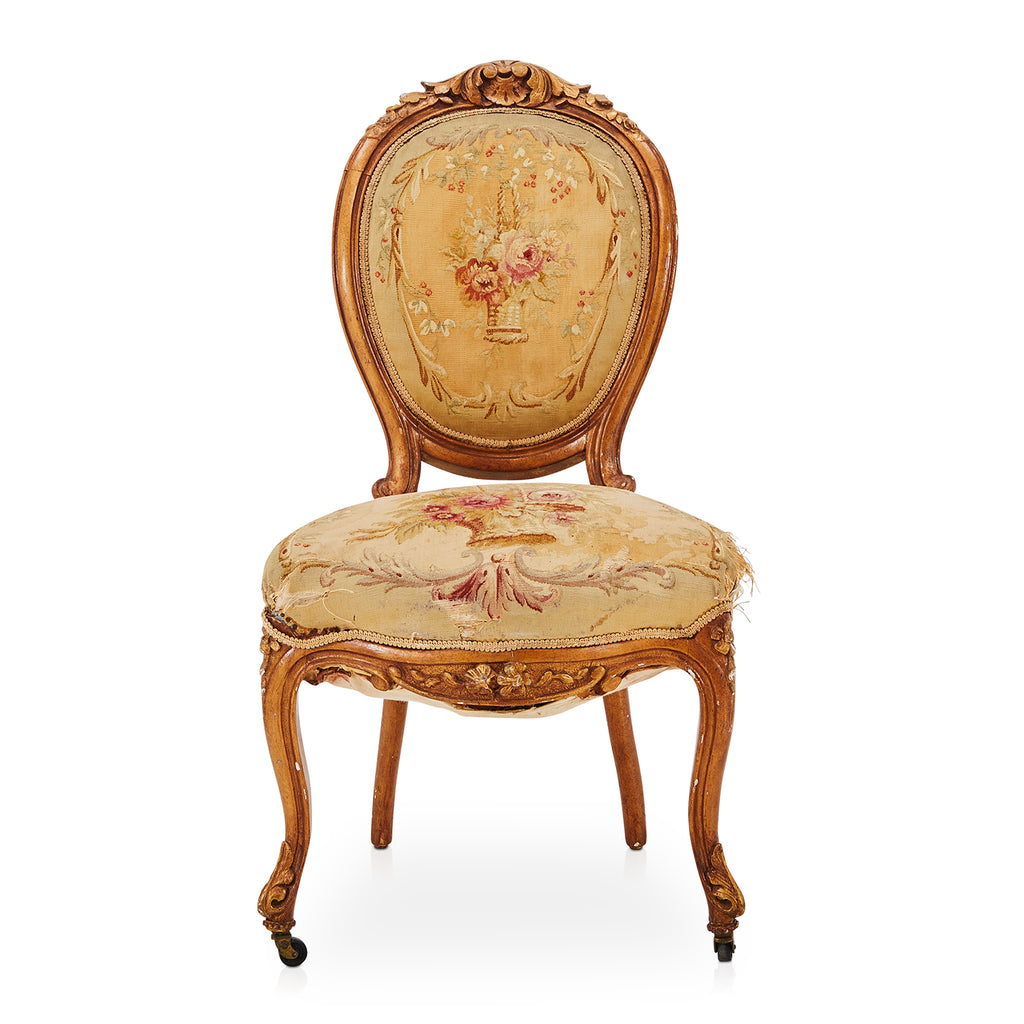 Wood & Tan Upholstered  Victorian Side Chair
