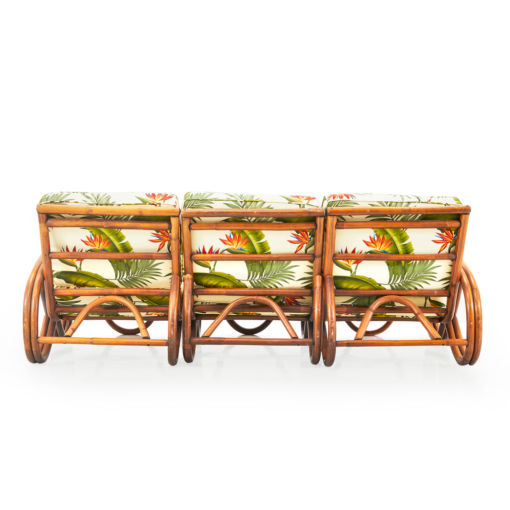 White & Green Floral Rattan Frame Vintage Couch