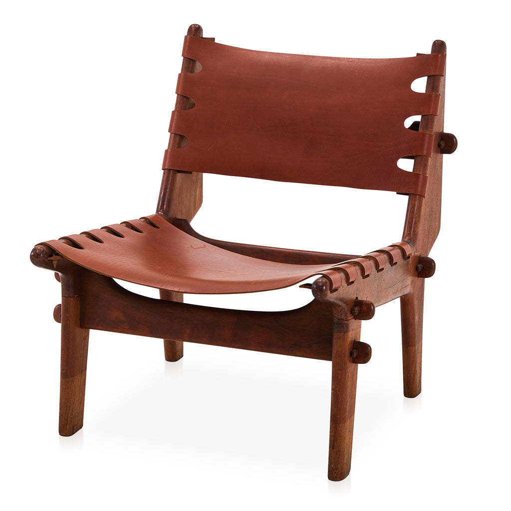 Brown Leather Low Rustic Sling Lounge Chair
