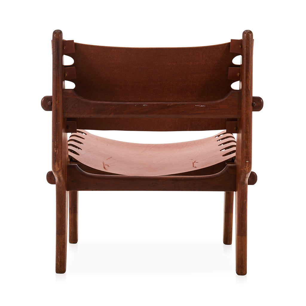Brown Leather Low Rustic Sling Lounge Chair