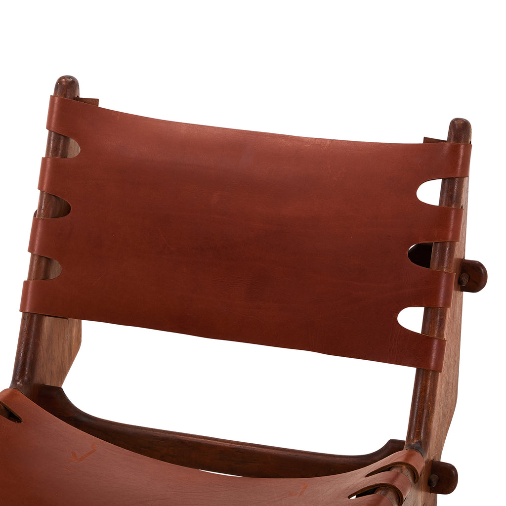 Brown Leather Low Rustic Sling Lounge Chair