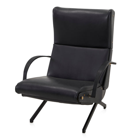 Black Borsani Leather Reclining Lounge Chair