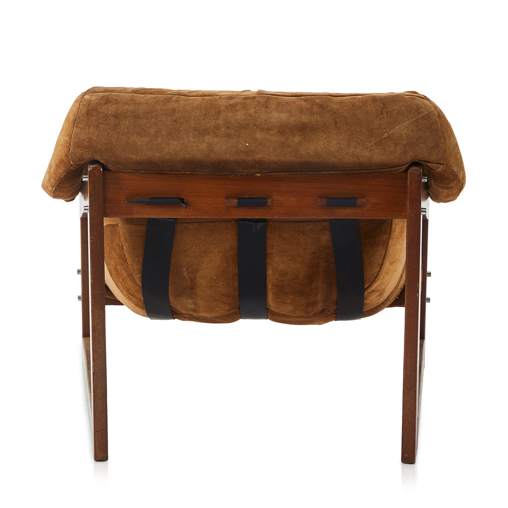 Brown & Wood Suede Mid Century Lounge Chair