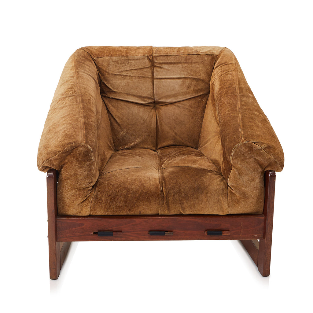 Brown & Wood Suede Mid Century Lounge Chair