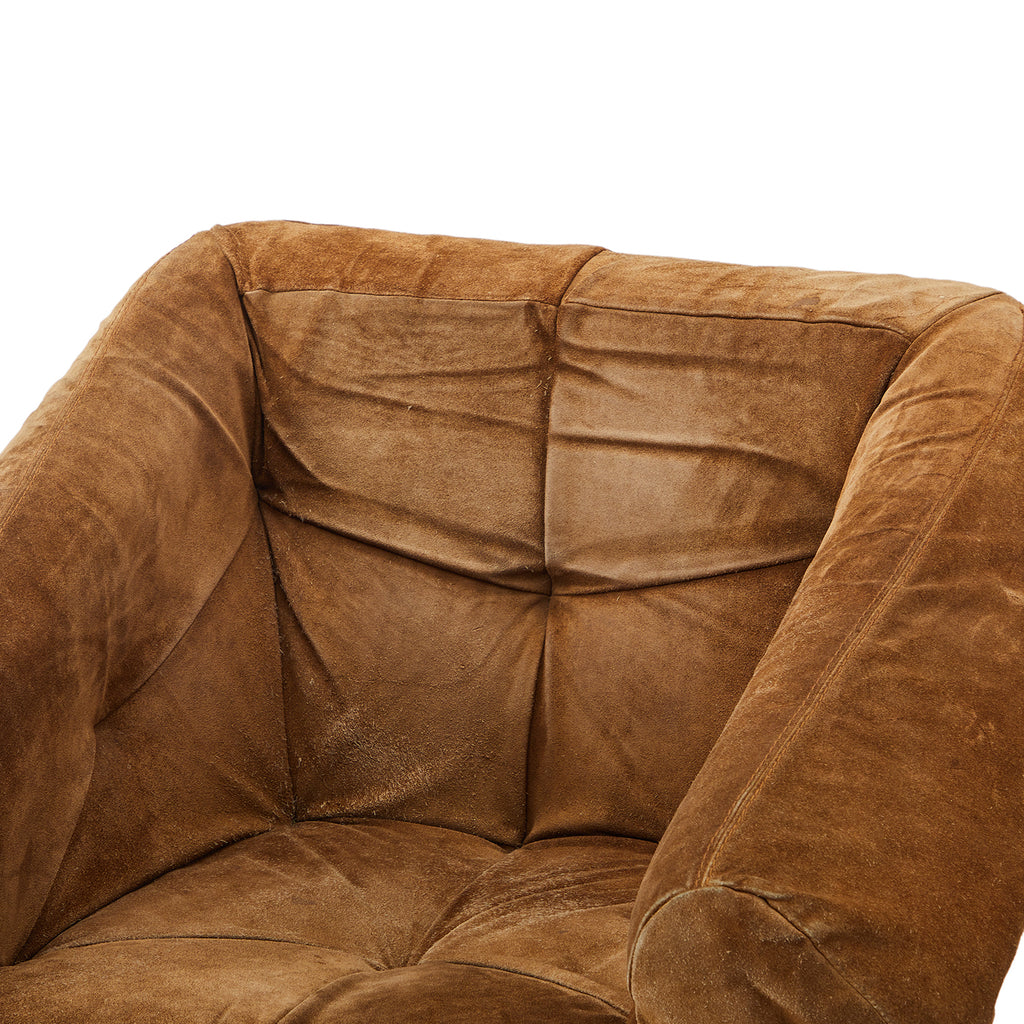 Brown & Wood Suede Mid Century Lounge Chair