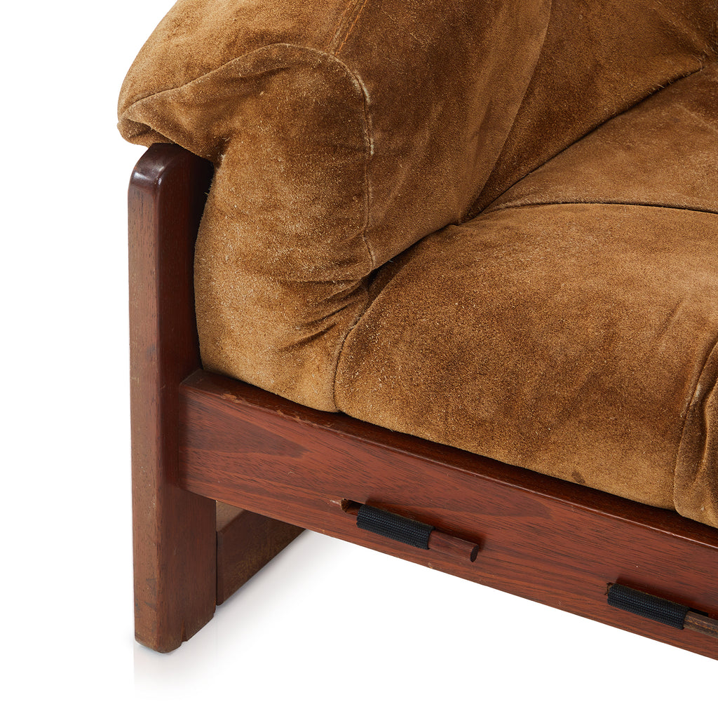 Brown & Wood Suede Mid Century Lounge Chair