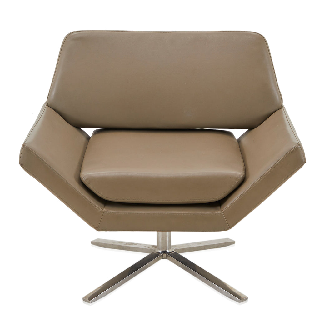 Beige Leather Angled Modern Lounge Chair