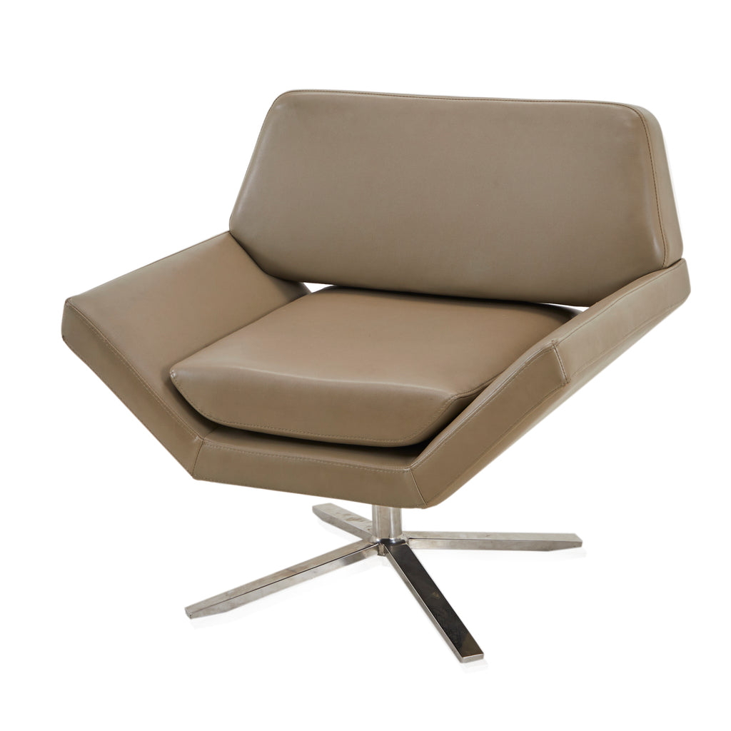 Beige Leather Angled Modern Lounge Chair