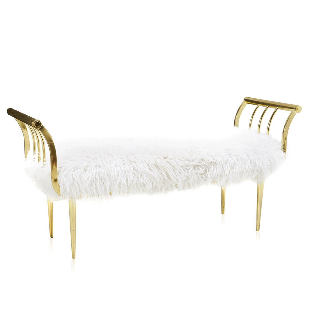 Gold and White Fur Bench