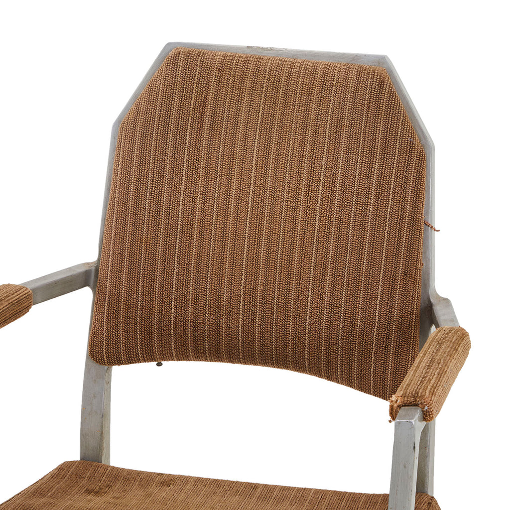 Vintage Brown Tweed Fabric Aluminum Office Arm Chair