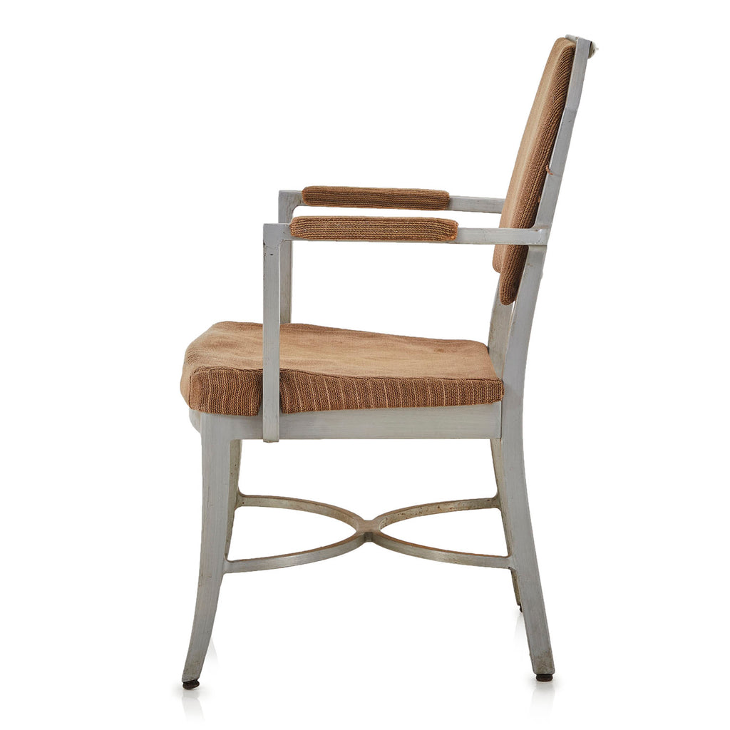 Vintage Brown Tweed Fabric Aluminum Office Arm Chair