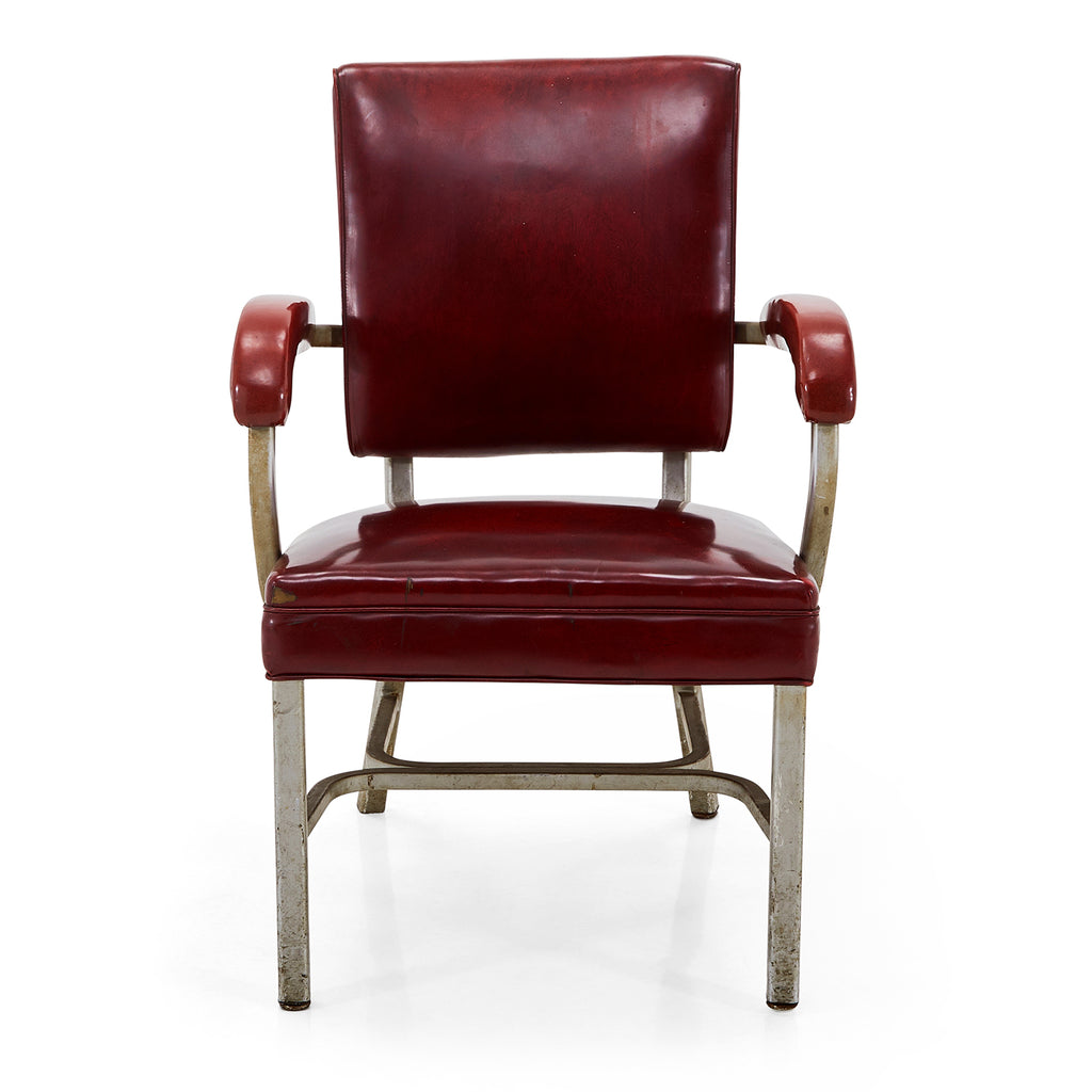 Maroon Vinyl and Metal Armchair