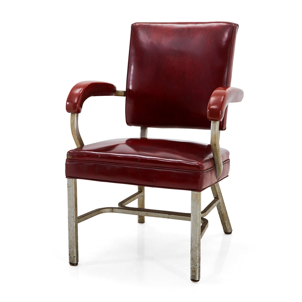 Maroon Vinyl and Metal Armchair
